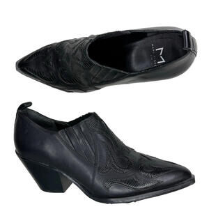 Marc Fisher Leather Heeled‎ Western Booties Black Detailed Pointed Toe  7 EUC
